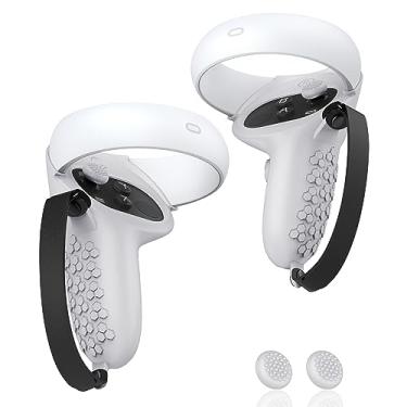 Imagem de AMZDM Aderência de controle para Oculus Meta Quest 2 acessórios de aderência para VR Touch Controllers Capas protetoras com capas antiderrapantes para joystick 1 par (cinza)