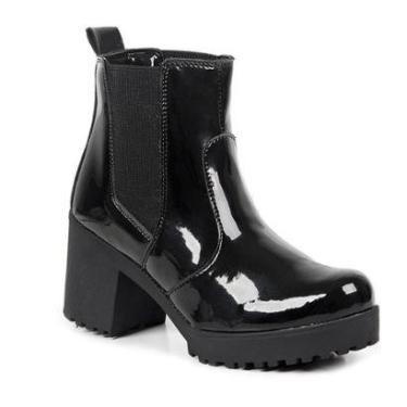 Imagem de Bota Chelsea Feminina Tratorada Verniz Salto Quadrado Casual-Feminino