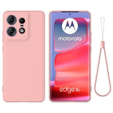 Imagem de HWPIVOX Capa para Motorola Edge 50 Pro, capa protetora de silicone para Motorola Edge 50 Pro com cordão de silicone, capa fina e macia à prova de choque rosa