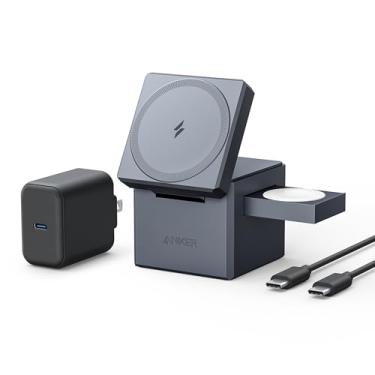 Imagem de Anker Cubo 3 em 1 com MagSafe: Estação de carregamento magnético 3 em 1 sem fio / Carregador rápido USB incluído / Saída sem fio / Suporte para Apple Watch incluído, certificado MFi, compatível com
