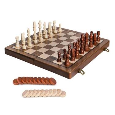 Imagem de Jogo Xadrez Damas Dobrável Profissional Madeira 38,5cm Luxo  - ATMX