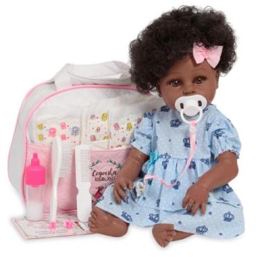 Imagem de Bebê Reborn Realista Negra Com Lindo Vestido Azul + Itens - Cegonha Re