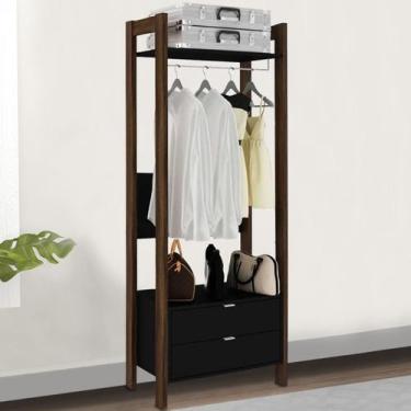 Imagem de Closet 1 prateleira 2 gavetas com cabideiro az1011 preto/nogal - tecno