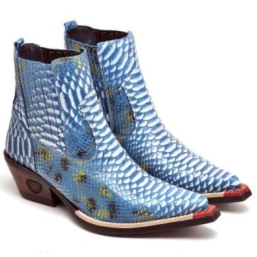 Imagem de Bota Country Masculina Couro Jacaré Bico Fino Textura Estilo - Fakcini