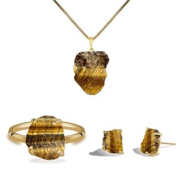 Imagem de Conjunto Natura Olho de Tigre - Cristal Natural, Prata 925