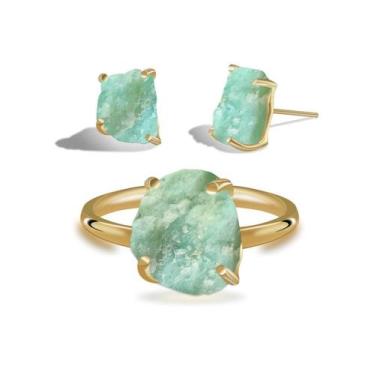 Imagem de Conjunto de Amazonita - Cristal Natural, Banho Ouro 18k