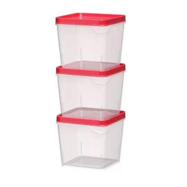 Imagem de Jogo 3 Potes Organizador Quadrado Multiuso PP Vermelho 250ML - Nitron