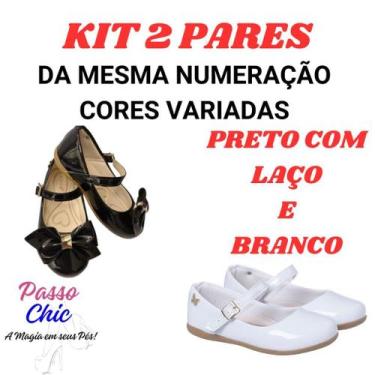 Imagem de Kit 2 Pares Sapatilha Infantil Menina Verniz Lisa E Com Laço Confortáv