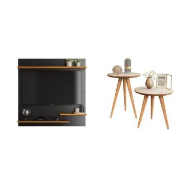 Imagem de Painel Tv 32" Smart Madri Cor Preto/Nature + Conjunto Mesa Apoio e Lat