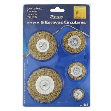 Imagem de Kit C/ 5 Escovas Circulares Com Haste Western Aço Latonado Cor Dourado