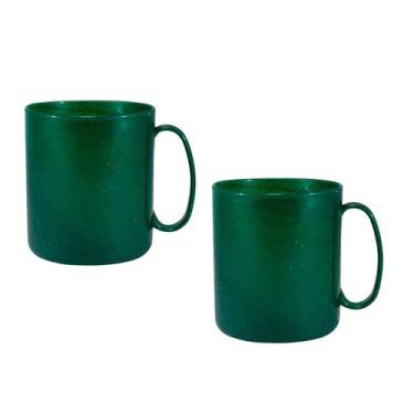 Imagem de Kit 2 Canecas Redonda Fibra Madeira Verde 400Ml - Bb Store