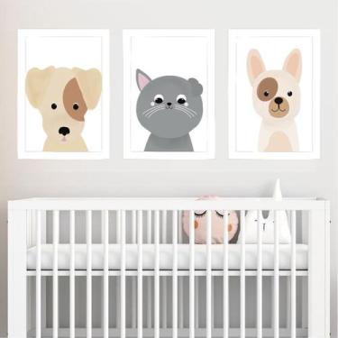 Imagem de Quadro Infantil Boho Bichinhos Mimados - Casa Com Atelier, Gato Cinza 