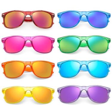 Imagem de Matcheck Óculos de sol com 8 cores neon retrô colorido armação transparente lentes espelhadas clássico atacado atacado aniversário praia piscina festa brindes unissex adulto