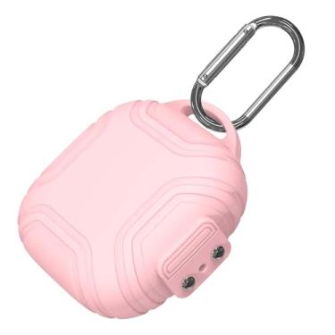 Imagem de [Trava segura] Capa para fones de ouvido abertos Shokz OpenFit Air T511, capa protetora de silicone antiderrapante antiarranhões para Shokz OpenFit Air T511 capa de carregamento com mosquetão (rosa)