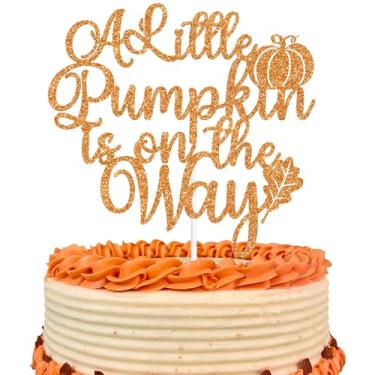 Imagem de Abóbora Glitter A Little Pumpkin is on the Way Topo de bolo, Pumpkin Oh Baby/Little Pumpkin, chá de bebê com tema de abóbora revelação de gênero decoração de festa suprimentos