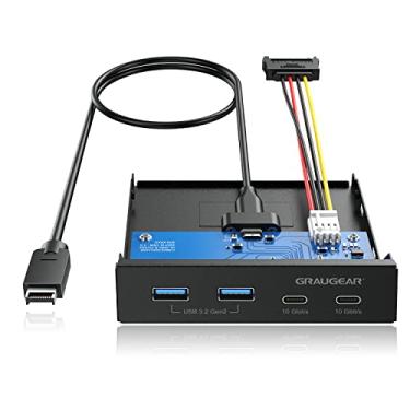 Imagem de GRAUGEAR Hub de painel frontal de 8,5 cm, hub USB de metal interno de 4 portas, 2 portas USB-C de 10 Gbps e 2 portas USB 3.2 geração 2, chave USB3.2 tipo-E, conector de 20 pinos e conector de