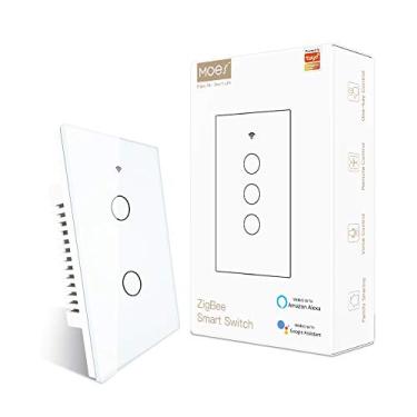 Imagem de MOES Interruptor de luz de parede ZigBee Smart Touch, requer cubo Tuya ZigBee 3.0, sem fio neutro/fiação N+L, sem capacitor, controle remoto Smart Life Tuya 2/3 vias, trabalho com Alexa Google Home, 2MQTT, 2 Gang Branco