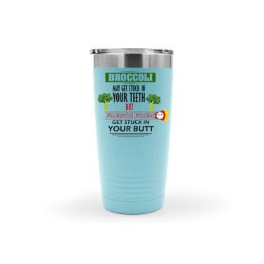 Imagem de Copo de brócolis, amante de brócolis, brócolis pode ficar preso em seus dentes copo de aço inoxidável, copo isolado de 590 ml, ideia de presente de aniversário de Natal (azul claro)
