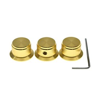 Imagem de Conjunto com 3 botões de potenciômetro de alumínio estilo parafuso de 0,6 cm puxadores universais de cartola de sino de controle de tom de volume para guitarra/baixo/amps/pré-amplificadores dourado