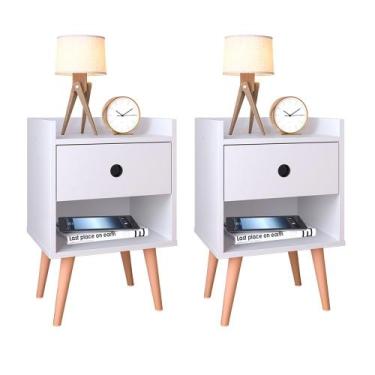 Imagem de Kit 2 Mesas De Cabeceira Com Gaveta Para Quarto Decore Retro - Branco 