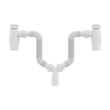 Imagem de Sifão Duplo Sanfonado Extensível Censi com Copo Horizontal Branco