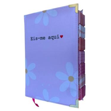 Imagem de Biblia ARC eis me aqui Rosa com Abas adesivas coladas  PJV capa dura A