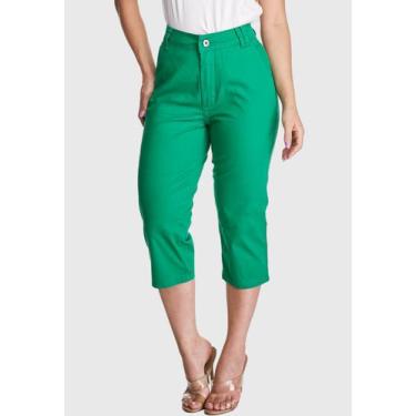 Imagem de Calça Capri HNO Jeans Sarja Cintura Alta Elastano Classic Verde, 42