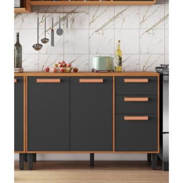 Imagem de Balcão 3 Portas 2 Gavetas 120cm com Tampo Nápoles Itatiaia Cinamomo/Grafite Intenso