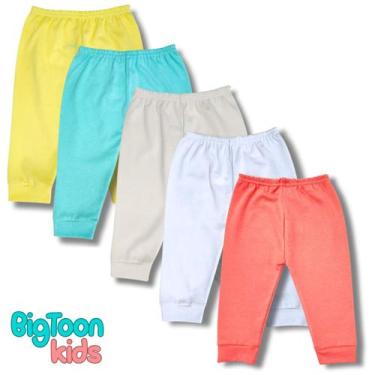 Imagem de kit 5 Calça Mijão Lisa Malha Algodão para Bebê Menino Menina - BigToon
