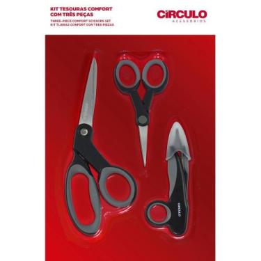 Imagem de Kit 3 Tesouras Comfort Círculo - Preto e Cinza
