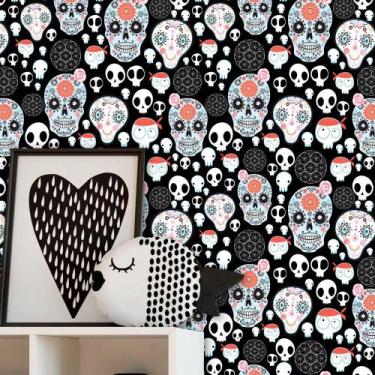 Imagem de Papel de Parede Auto Adesivo Lavável Diversos d0048 Caveira Kids Preta