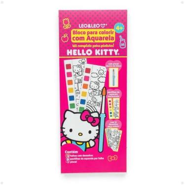 Imagem de Bloco de Colorir Hello Kitty Infantil com 12 Folhas Aquarela e Pincel 
