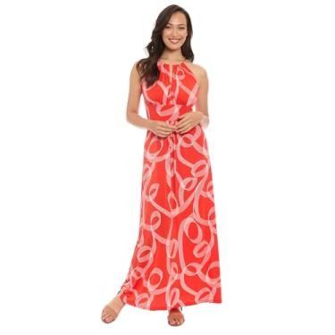 Imagem de bestmobilephonecases Vestido longo feminino com decote frente única, assinatura Morris, ocasião de férias, evento, convidada, Vermelho papoula/branco macio, 48