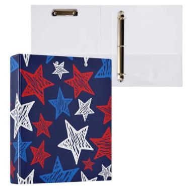 Imagem de Fichário de 3 anéis vermelho azul branco estrelas EUA 3 fichários com bolsos para prancheta para escola, 3 furos, fichário de escritório, 1 pacote