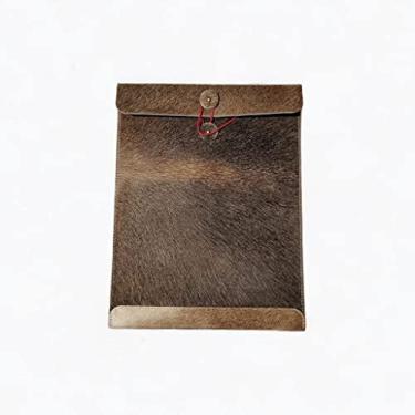 Imagem de TUZECH Porta-documentos de couro feito à mão, envelope de correspondência, pasta de fichário de vendas para escritório e trabalho - entrevista/organizador de documentos jurídicos (mistos tons escuros)