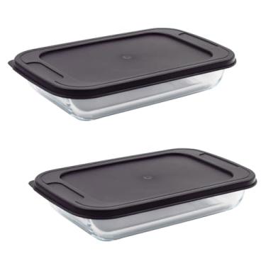 Imagem de Conjunto De Assadeiras De Vidro, 2 Peças, Refratário Retangular De 3 Litros Para Servir Travessa Com Tampa Plástica Resistente Sobremesa E Assados Escritex