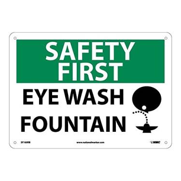 Imagem de National Marker SF160RB Placa "Safety First, Eye Wash Fountain" com gráfico, plástico rígido, 25,4 cm x 35,5 cm