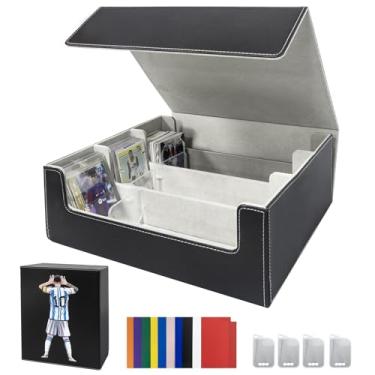 Imagem de WTVIDAS Caixa de cartão de troca de futebol – Caixa de armazenamento de mais de 2400 cartões com 4 apoiadores e 10 divisórias coloridas para cartas de futebol esportivo, estojo de couro à prova d'água