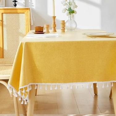 Imagem de Toalha de mesa de linho de algodão impermeável, design simples e simples, à prova de óleo e durável para jantar, cozinha, piqueniques ao ar livre e festas(Yellow,140 * 140cm/55 * 55in)
