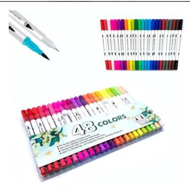 Imagem de Conjunto de Marcadores Artísticos, 48 Cores, Ponta Dupla com Pincel, para Caligrafia e Desenho, Jovens Artisticos, Òtimo Custo Beneficio