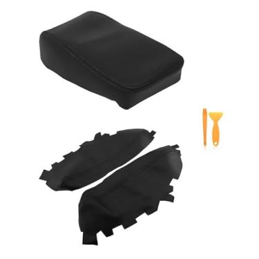 Imagem de DBEIXIWEI Tampa do apoio de braço do console central do carro de microfibra marrom/preto e protetor de tampa do painel da porta para Toyota Avalon 2013-2018