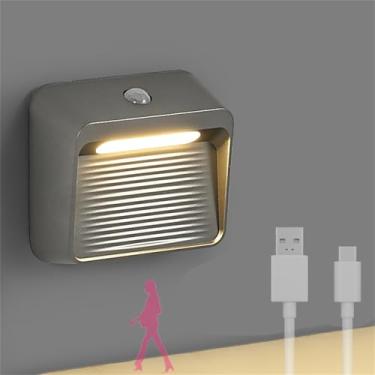 Imagem de Luminária de parede LED com sensor de movimento, arandela interna, brilho ajustável, luz noturna com interruptor, lâmpada de parede recarregável operada por bateria, quarto, cozinha, sala de
