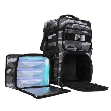 Imagem de Mochila tática para preparação de refeições, 519 Mochila térmica para almoço fitness com compartimento removível de refeição, isolamento de 16 horas, mochila para almoço de caminhada com molle, mochila de hidratação resistente (cinza camuflado)