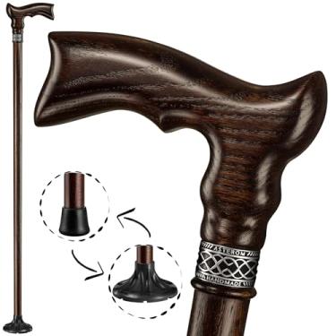 Imagem de Bengala de madeira ergonômica feita à mão para homens e mulheres - bengala de madeira de carvalho masculina elegante - bengala moderna (nogueira)