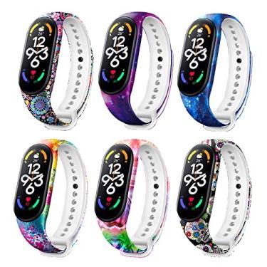 Imagem de SZBAMI Pacote com 6 pulseiras de substituição para Mi Band 7 compatíveis com Xiaomi Mi Band 7, pulseira de silicone flexível com estampa impressa para smartwatch Mi Band 7, acessórios Xiaomi, para