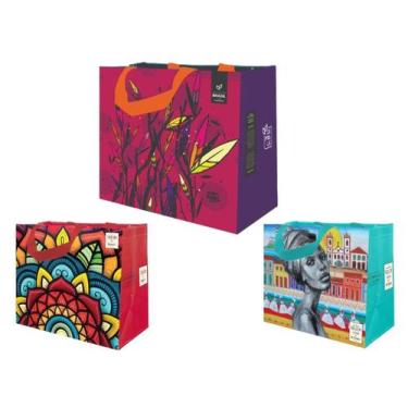 Imagem de Sacolas de Ráfia Ecobag 1 Grande e 2 Médias Sortido B4U