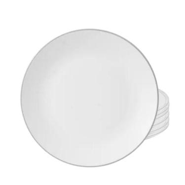 Imagem de Jogo Pratos De Sobremesa 19cm Porcelana Kit 6 Peças Luxo Borda Prata L