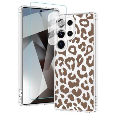 Imagem de AIGOMARA Capa magnética para Samsung Galaxy S25 Ultra [compatível com MagSafe] [com câmera e protetor de tela] Capa de telefone fina transparente com estampa de leopardo marrom para mulheres e homens