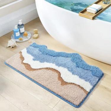 Imagem de JGSF Tapete de banho ondulado azul marinho fofo tapete de corredor antiderrapante lavável tapetes de banheiro para quarto, banheiro, corredor, decoração de casa, tapete de chuveiro (A, 5 x 0,8 m)