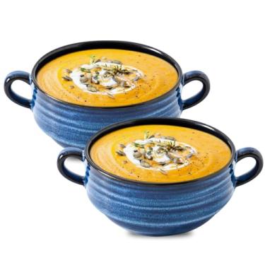 Imagem de Hasense Tigelas de sopa de cebola francesa com alça, 680 g de cerâmica para uso diário, tigelas de ramen branco para pimenta, ensopado, cereal, macarrão, micro-ondas e lava-louças